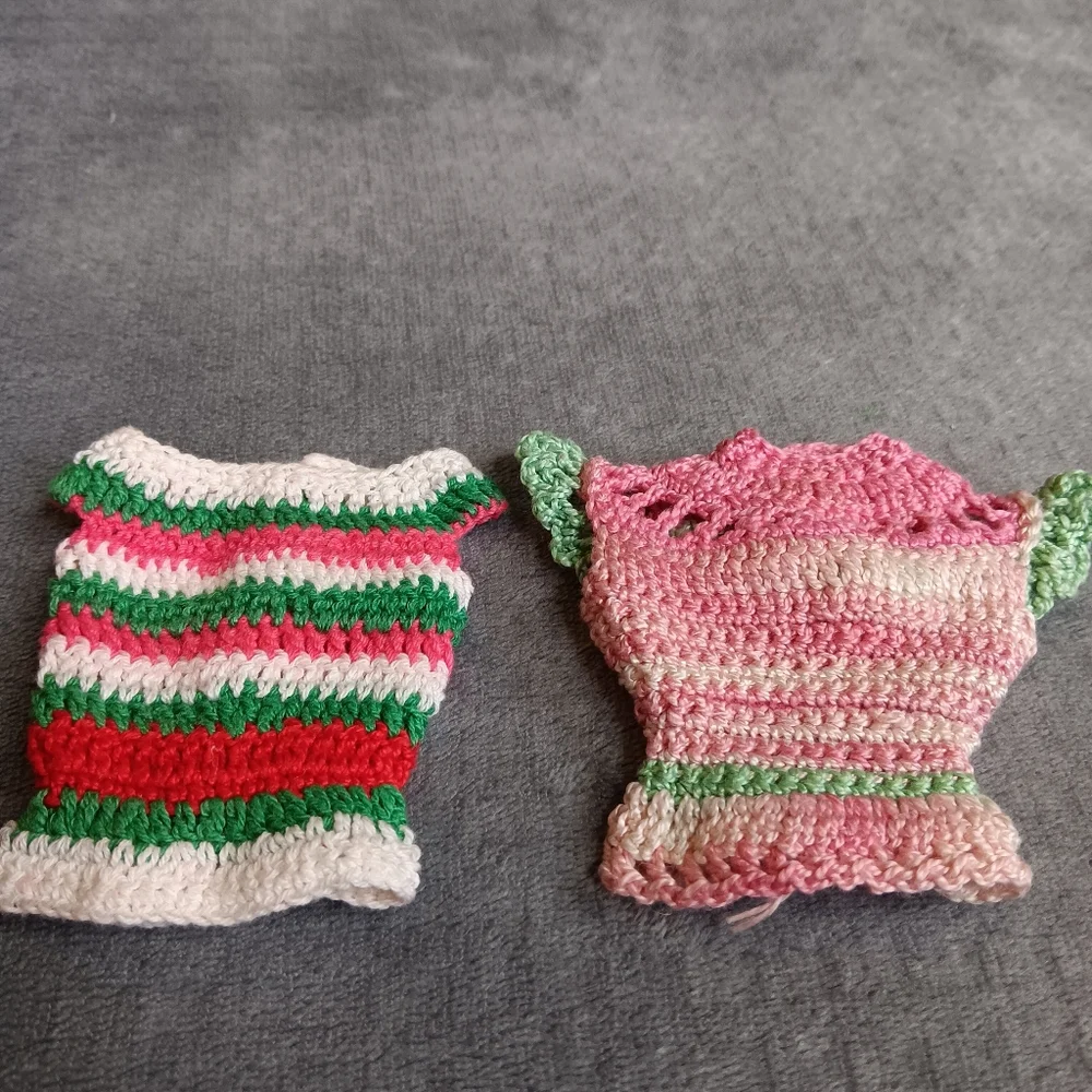 Fits Barbie 60s 70s Era Vintage Handmade Crochet Doll Tops Shirt Lot Retro Set